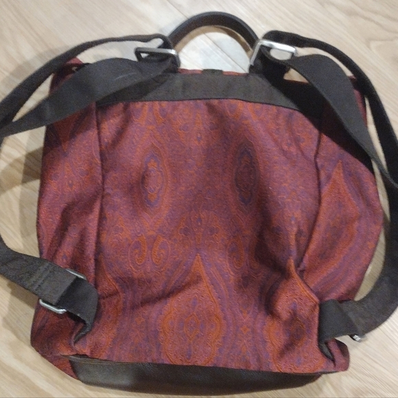 Robert Graham Stellen Rucksack Silk & Leather Backpack Paisley Red & Purple - Picture 2 of 13